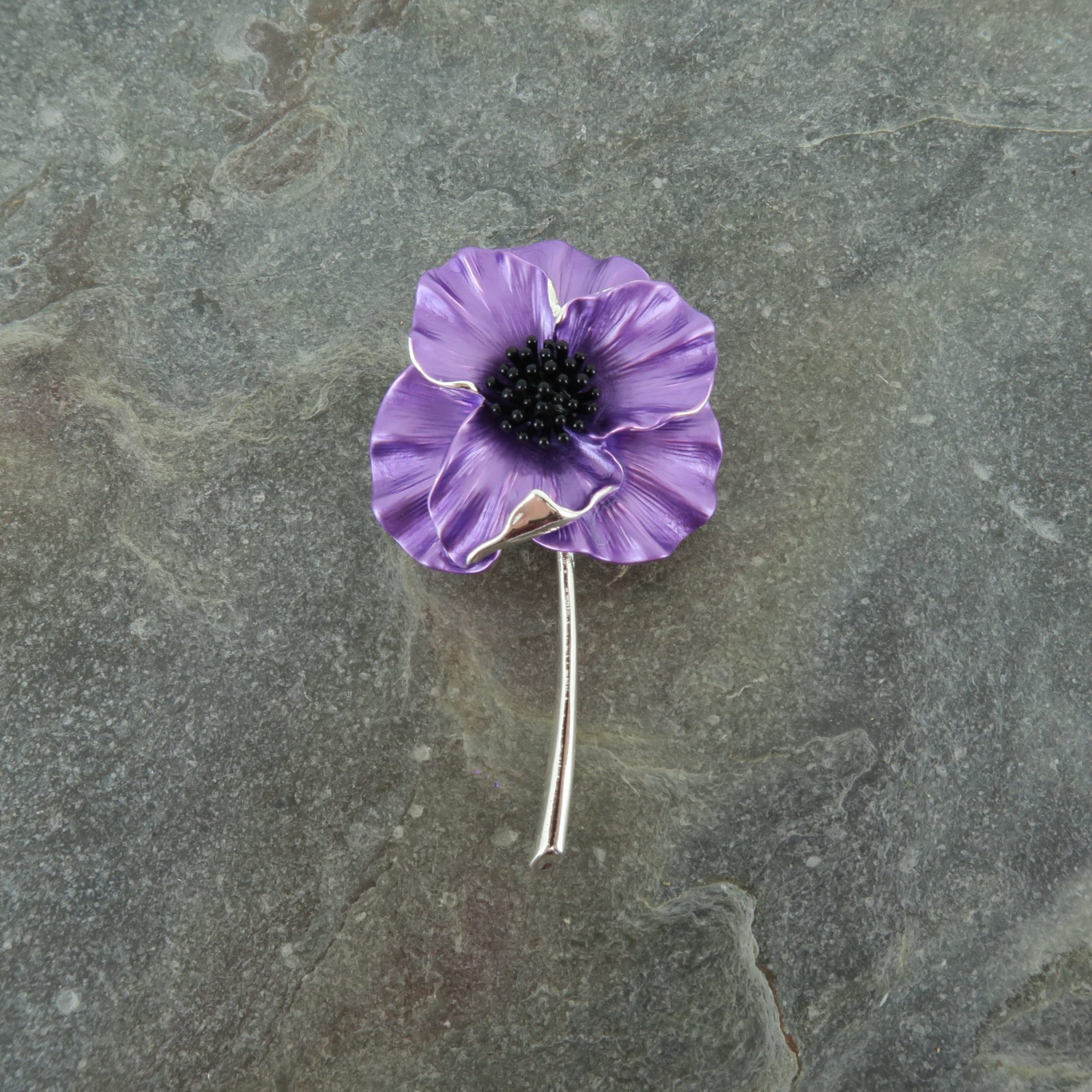 Purple Poppy Stem Brooch