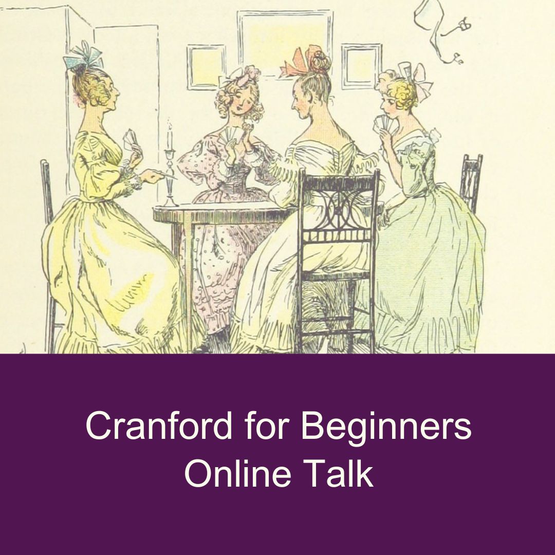 Illustration of Victorian women playing cards with white text on purple Cranford for Beginners